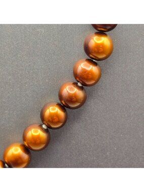 Vintage Bronze Cultured Pearl Necklace 10K Yellow Gold Clasp Hand Knotted 16"